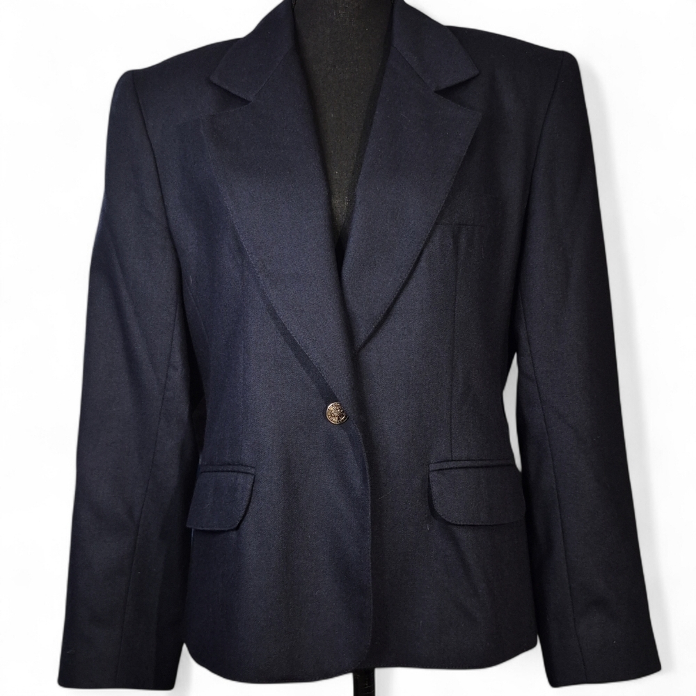 Vintage JH Collectibles Navy Blue 100% Pure Wool 1 Button USA Made Blazer Sz 10